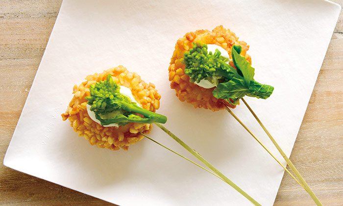 帆立のフライ 菜の花を添えて